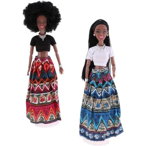 Beautiful Modern African Girl Dolls with Tops and Floral Dress 12 Joints Moveable Ball Jointed Dolls
