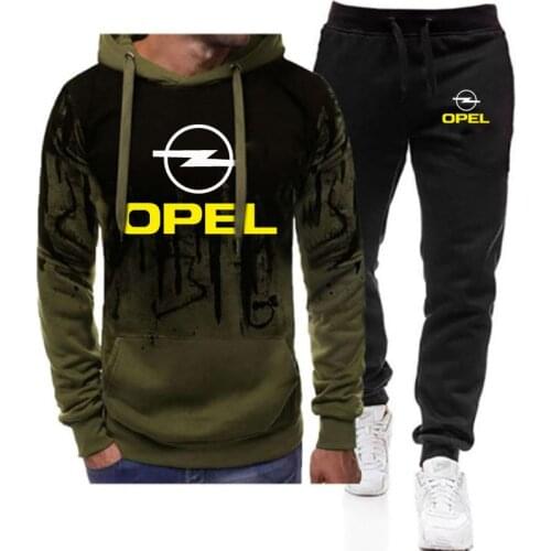 OPEL Logo Mens 2021 classic New Print Set Gradient Hoodies Casual Sweatpant Sets Jackets Sport Suits Hip Hop Suit Coats+ Pant