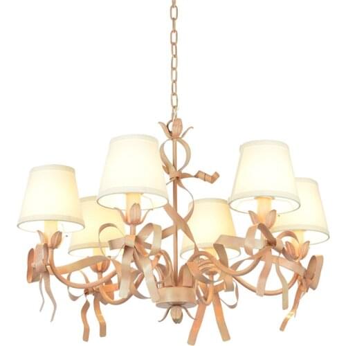 Nordic-style Pink Ribbon Chandeliers Lights Girl Princess Room Bedroom Art Lamp Living Room Hanging Lights Deco Fixtures