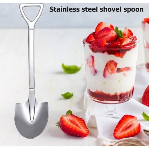 Stainless Steel Retro Iron Shovel Spoon Creative Silver Flat Head Spoon Dessert Spoon Square Shovel tea-spoon Tableware