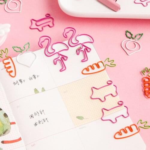 Cute Metal Clips 50pcs Creative Flamingo Carrot Pig Shape Paper Clips Flamingo Office Supplies Colored Paper Clips Accessories
