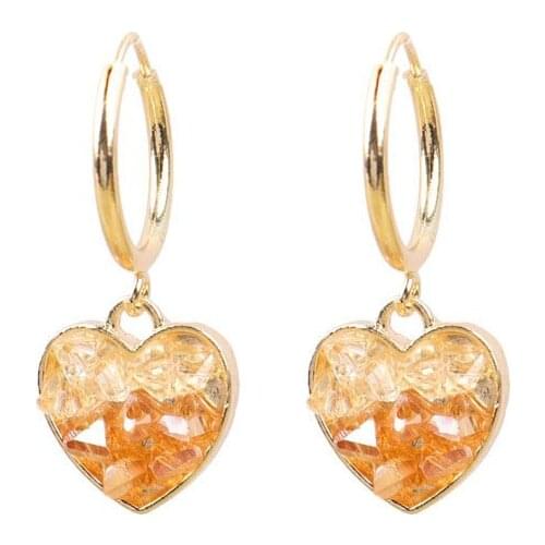 Fashion Yellow Color Crystal Heart Clip Earrings For Women Wedding Party Female Accessories Exquisite Jewelry Earring Gift