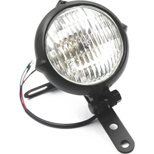 Motorcycle Black Headlight Head Lamp W/ Adjustable Mount Bracket Cafe Racer Old School Bobber Touring Scooter