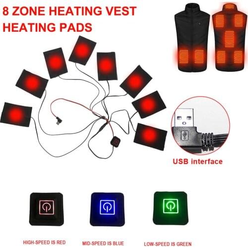 8 in 1 USB Clothes Heated Pads Three-Level Thermostat Heating Vest USB Electric Heated Jacket Inserts Outdoor Winter Warm