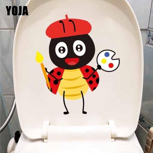 YOJA 19.4X23.3CM Funny Home Decor Wall Sticker Toilet Decal Insect Element Lovely Seven Star Ladybug Cartoon T5-1029