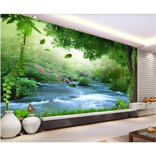 Custom mural on the wall 3d photo wallpaper Natural forest stream water home decor living room wallpaper for walls 3 d in rolls