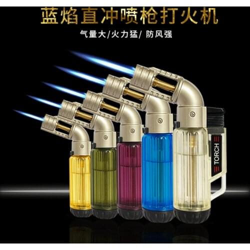 2020 New Metal Spray Gun Turbo Inflatable Windproof Gas Lighter Fixed Lock Outdoor Kitchen with Lit Cigar Butane Torch Lighter