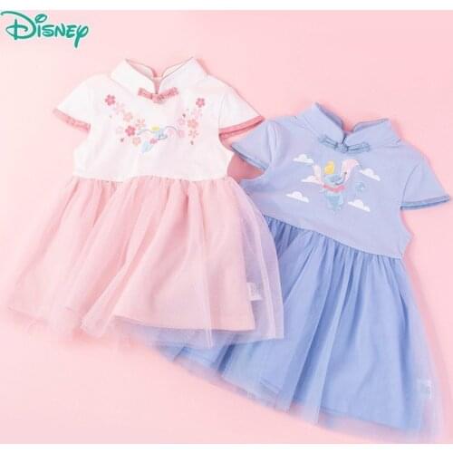 New Disney Children Dress Girl Hanfu Chinese Style Short Sleeve Dress Summer Skin Friendly Ventilation Lovely Dress for Girls