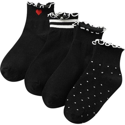 Spring and Summer New Flower Side Women Socks Simple Breathable Cotton Students Socks Printing Stripe Girls Female Socks White
