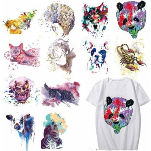 Iron on Transfer Watercolor Animal Patch Print on T-shirt Applique Washable Heat Transfer Vinyl Stickers for Clothing DIY Press
