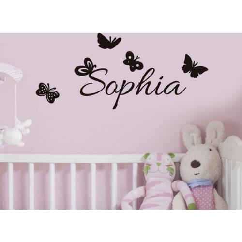 Personalized Name Vinyl Art Wall Stickers For Kids Room Butterflies Wall Decals Decor Waterproof Customize Name Sticker ZA598C