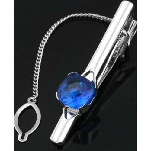 PJ-318 Brand Fashion Stainless Steel Austrian crystal Tie Clasp Clip Bar + Gift Box For Men Wedding & Business & Party Wholesale