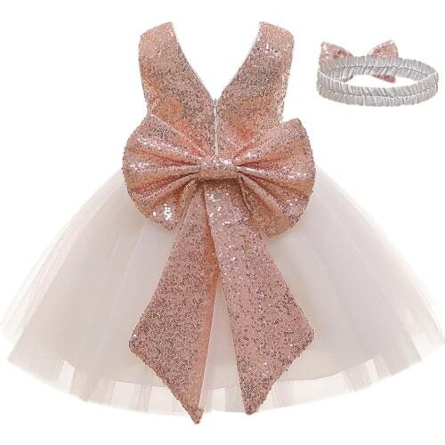 Children Baby Girl Dress Clothing Sequins Party Gown Mini Ball Formal Love Backless Princess Bow Backless Gown Dresses 3-24M