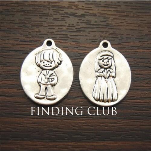 30pcs Silver Color Zinc Alloy Boy And Girl The First Communion Charms Pendants Fit Diy Necklace Lover Jewelry Making