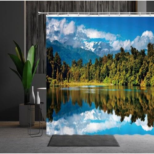 Natural Scenery Shower Curtain Snow Mountain Reflection Landscape Bathroom Home Decoration Waterproof Bath Curtains With hooks