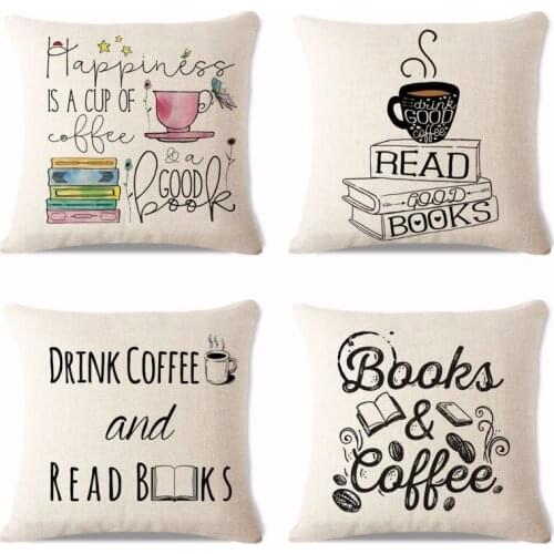 Simple Coffee Printed Cotton Linen Cushion Cover Afternoon Tea Decorative Sofa Throw Pillow Car Chair Home Decor Pillow Case
