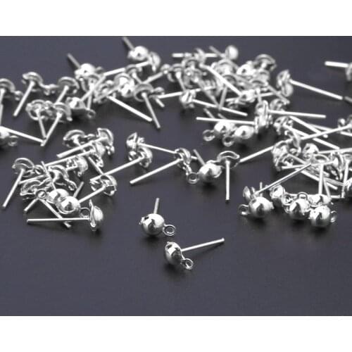 100Pcs DIY Earrings Post Pin Ball Studs with Loop For Jewelry Making Findings Dropshipping