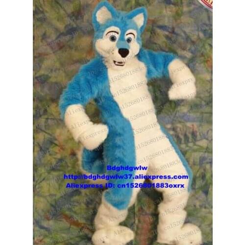 Blue White Long Fur Furry Wolf Fox Husky Dog Fursuit Mascot Costume Adult Character Marketing Promotions Opening Session zx466