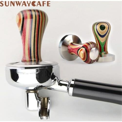 51/54/57/57.5/58mm Coloured Soild Wood Coffee Tamper Flat Base Hammer Stainless Steel Powder Tamper Espresso Accessories