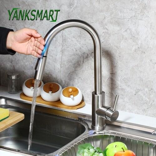 YANKSMART Smart Sensor Kitchen Pull Out Touch Control Faucet Stainless Steel Kitchen Basin Sink Touch Faucet Cold Hot Mixer Tap