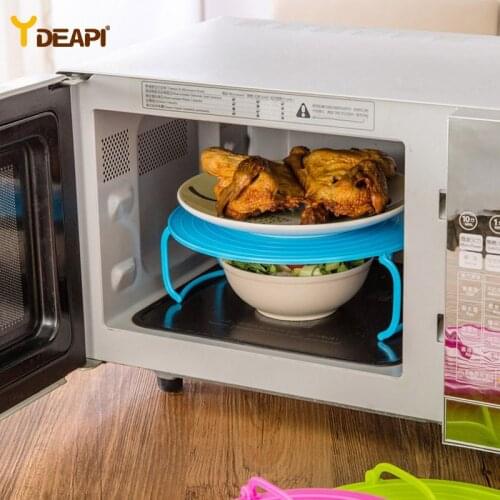 YDEAPI Refrigerator Microwave Oven Shelf Double Insulated Heating Tray Rack Bowls Layered Holder Kitchen Dish Organizer Storage