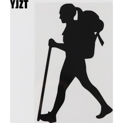 YJZT 10.4CMX16.4CM Hiker Female Travel Decal Vinyl Car Sticker Black/Silver 8A-1034