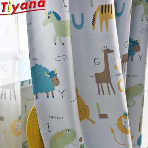 Blue Printed Lion/Tiger/Giraffe Curtains for Kids Room Zoo Curtains Tulle for Boys Room Cute Curtains for Children WP421#NT