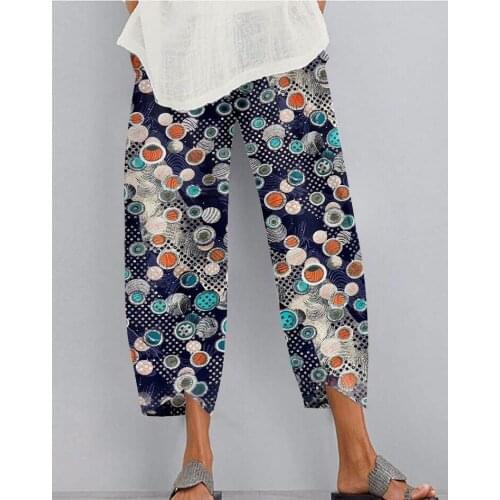 2021 Women Trousers Fashion Female Casual Floral Elastic WaistLong Pantalon Palazzo Plus Size Turnip Printed Harem Pants