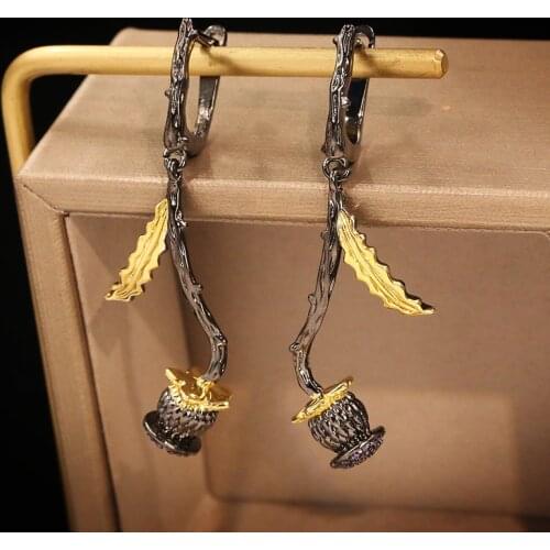 Flower Bud-shaped Micro-inlaid Zircon Long Earrings Womens Earrings Fashion Charm Geometric Banquet Engagement Earrings