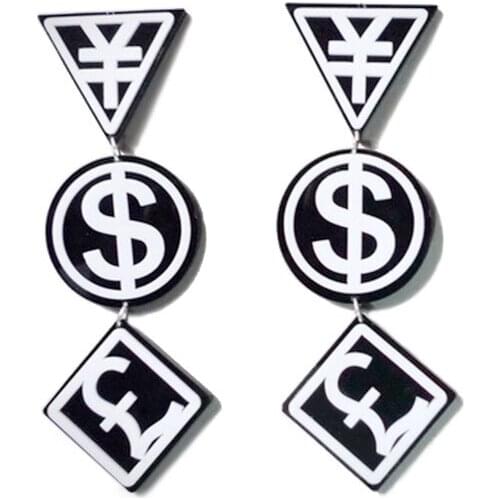 Fashion Super-long hyperbole Currency symbol Earrings For women Classic Geometry Hiphop Acrylic Earring Fashion show E18185