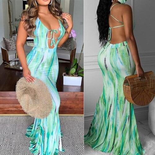 Women Lace Up Backless Maxi Dress Elegant Sweet Bodycon Mermaid Dress Evening Party Long Dress