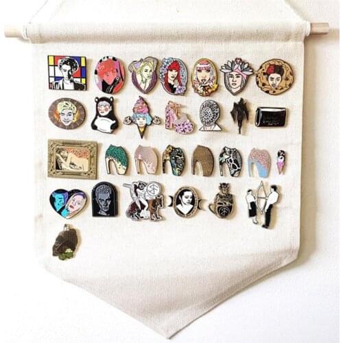 Pin Display Pennant Banner Enamel Lapel Pin Badge Flag Plain Blank Canvas Wall Banner Badge Storage Home Hanging Decorations