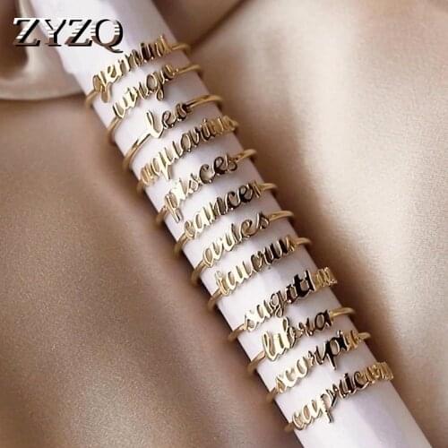 ZYZQ Simple Twelve Constellation Ring English Letter Opening Adjustable Index Finger Single Ring