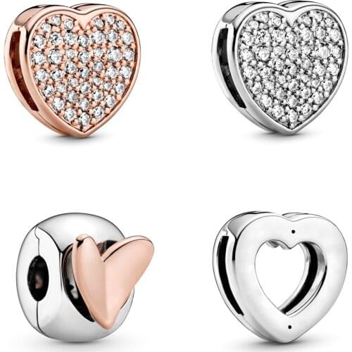 2020 Chinese New Year, Valentines Day, Leisure Hand, Reflection Pave Rose Gold, Logo Heart Clip Diy Bracelet Original Jewelry