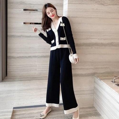 2021 New Autumn And Winter Women Single Breasted Long-Sleeved Sweater + Pants 2pcs Fashion Sets Female Comfy Lounge Suit