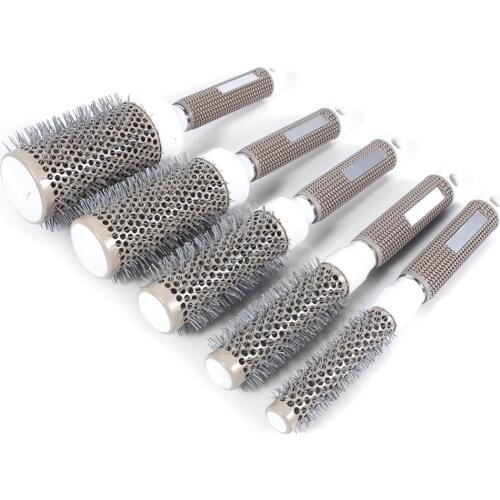 5pcs/set Hair Brush Nano Hairbrush Thermal Ceramic Ion Round Barrel Comb Hairdressing Hair Salon Styling Drying Curling comb