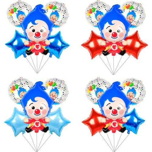 5pcs/set Cartoon Clown Foil Balloons Blue Red Baby Shower Decor Air Globos Children Happy Birthday Party Decorations Kids Gift