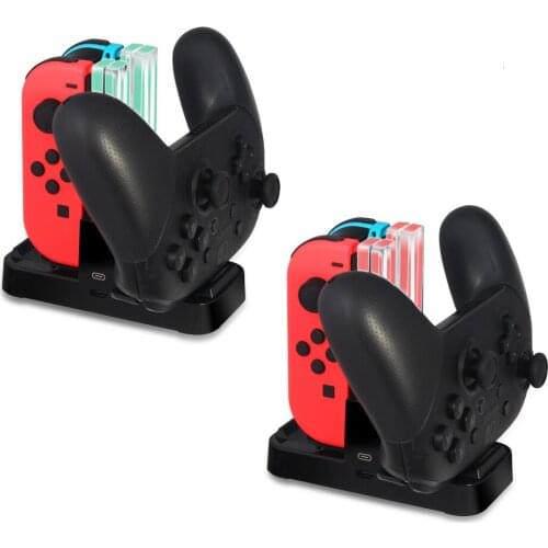 6 in 1 USB Charging Dock Stand with LED Indication to 2 Pro Controller Charger or 4 Joy-Con Charger For Nintend Switch