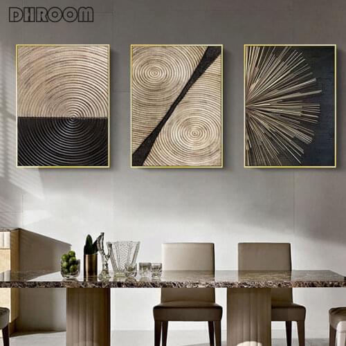 Abstract Golden Wood Grain Annual Rings Poster Picture Nordic Canvas Painting Wall Art Minimalist Print for Living Room Decor