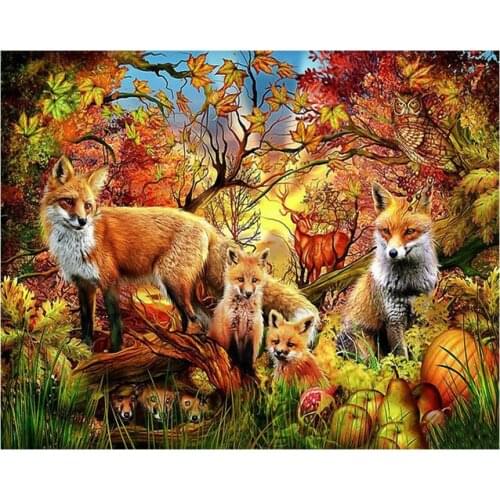 Diy Diamond Painting,diamond rhinestone full square drill diamond picture,full round diamond embroidery animal fox forest,gift
