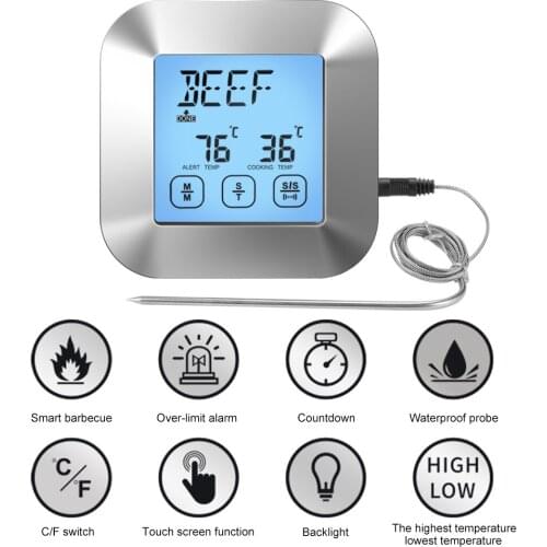 1Pc Digital BBQ Meat Thermometer Grill Oven Thermomet With Timer & Stainless Steel Probe Cooking Kitchen Thermometers 2 Modes