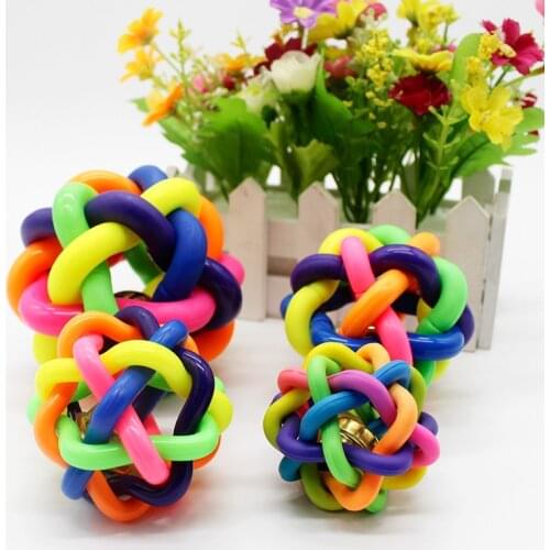 Pet Dog Puppy Cat Colorful Rubber Training Chew Ball Pet Products Bell Squeaky Sound Play Toy Dog Ball Bite Resistant Play Ball