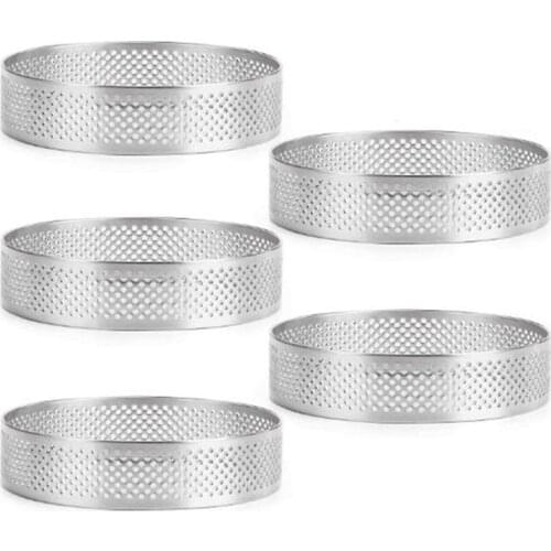 New 5 Pcs Circular Porous Tart Ring Bottom Tower Pie Cake Mould Baking Tools Heat-Resistant Perforated Cake Mousse Ring, 8cm