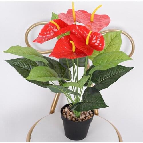 Simulation Big Anthurium Leaf Green Plants Potted Plants LivingRoom Office Hotel Decoration Bonsai Fake Flowers Ornaments