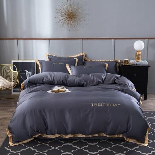 Gold Gray Premium Silky Soft Egyptian Cotton Bedding Set Duvet Cover Sets Fitted Sheet and Pillowcase Queen King Size Bedclothes