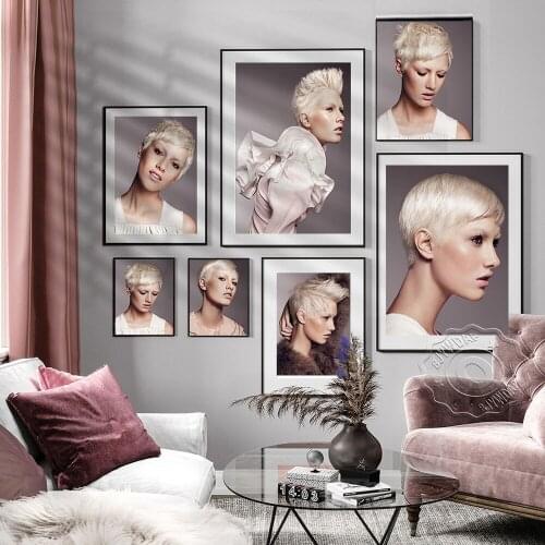 Beauty Short Hair Art Prints, Modern Fashion Prints Poster, Hair Makeup Wall Pictures Salon Beauty Barbershop Wall Home Decor