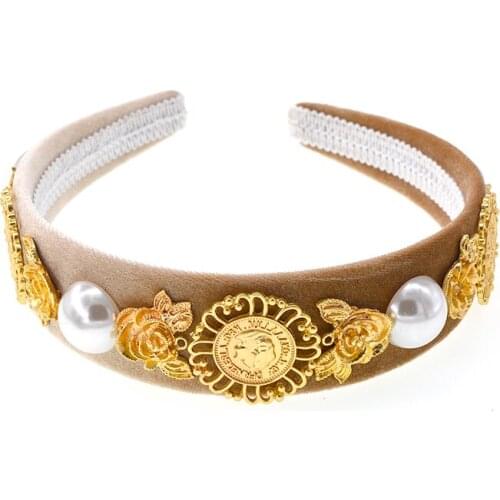 Fashion Golden Flower Pearl Crown Baroque Retro Prom Hair Band Pearl Hair Jewelry Wedding Tiara Accessories Gift