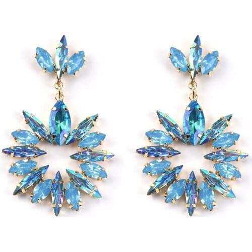 2020 Fashion Full Glass Crystal Flowers Earrings Women Wedding Bridal Drop Earrings Indian Vintage Statement ZA Earrings Jewelry