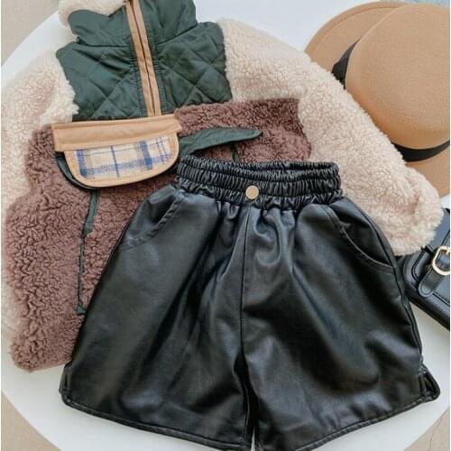 2020 new girls boys pu leather shorts winter cotton fashion kids shorts 1-6 years YT448