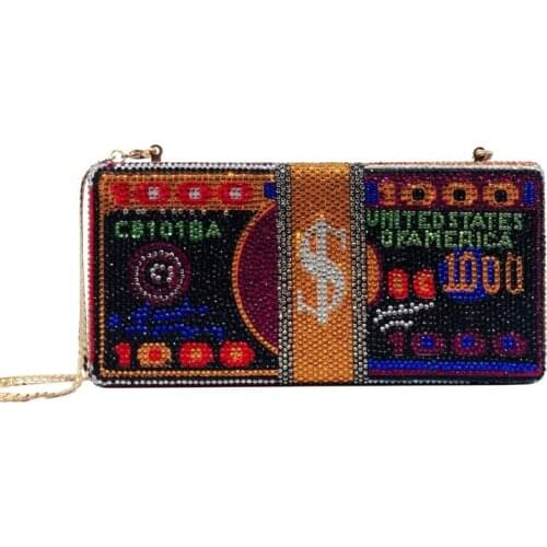 New crystal Money USD bags Dollar Design Luxury Diamond Evening Bags Party Purse Clutch Bags Wedding Dinner Handbags